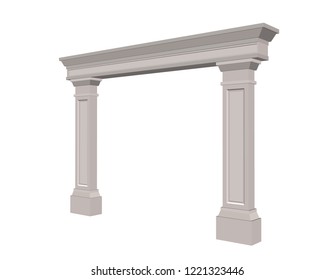 Arch from pilasters. Isolated on white background. 3d Vector illustration. 
