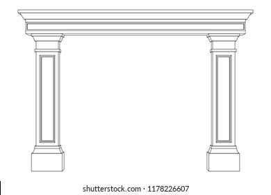 Arch from pilasters. Vector outline illustration. Front view.