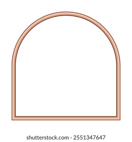 Arch pink gold frame. Isolated luxury arch shape rosegold border. Copper arch frame mockup design element. Vector illustration.