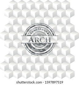 Arch realistic grey emblem with cube white background