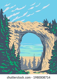 Arch Rock in Mackinac Island innerhalb des Mackinac Nationalparks in Michigan, das von 1875 bis 1895 WPA Poster Art