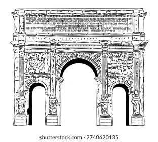 Arch of Septimius Severus Rome Roma Italy Italia bw Illustration