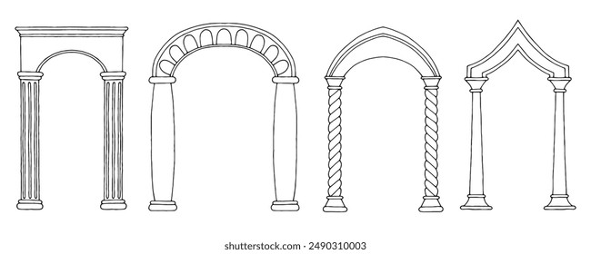 Arch set graphic black white isolated sketch illustration vector