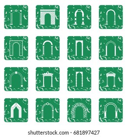 Arch set in grunge style green isolated vector illustration