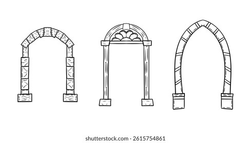 Arch Shape classic icons set. Brick and stone wall