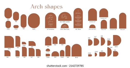 Arch Shape set template, Arch Wedding invitations, laser cut invitation, menu, place card