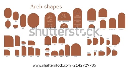 Arch Shape set template, Arch Wedding invitations, laser cut invitation, menu, place card Foto stock © 