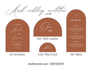 Arch Shape template, Arch Wedding invitations, laser cut invitation, menu, place card