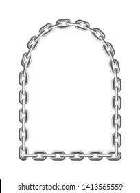 Arch shaped silver chain frame. Industrial decor. Realistic volumetric design. Isolated element on white background. Vector illustration.