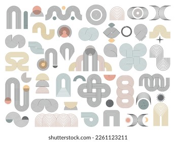 Arch shapes. Geometric waves circles figures abstract set in scandinavian style recent vector lines collection