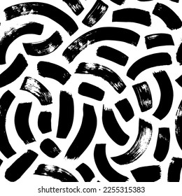 Arch shapes seamless pattern. Vector curved brush strokes. Modern stylish abstract texture with simple forms. Black and white organic maze ornament. Modern grunge brush lines. Geometric pattern. 