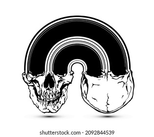 Arch Skull. Vector black and white illustration of skull in a arch deformation isolated on white background.