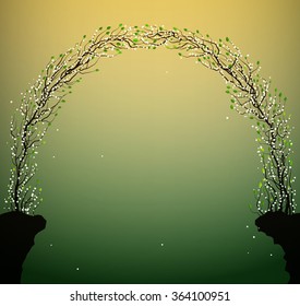 arch of the spring tree, valentine`s or marriage plant arch, fairy blossom spring plant arch, vector