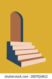 Arch and stairs on a yellow background. Abstract shapes. Contemporary art poster. Fashionable postcard for social networks. Vector illustration.