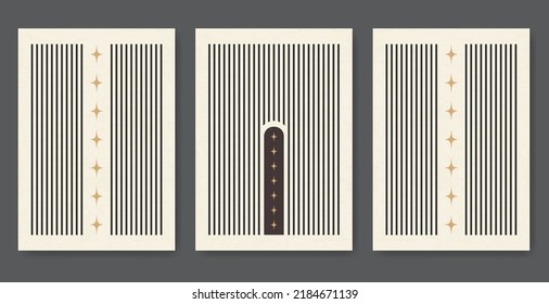 Arch and stars poster set in minimalistic style. Boho home decor