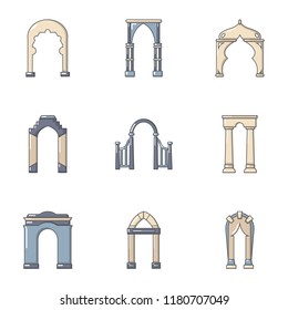 Arch structure icons set. Cartoon set of 9 arch structure vector icons for web isolated on white background