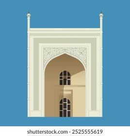 Arch of Taj Mahal -  an Ivory-White Marble Mausoleum in Agra - Stock Illustration as EPS 10 File