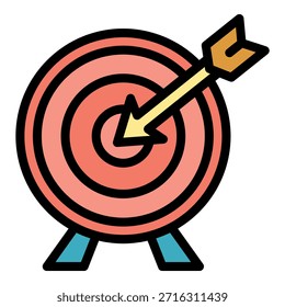 Icono de destino de arco. Esquema arco objetivo Vector icono de color plano aislado