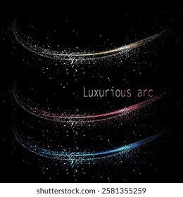 Arch with tinsel on black background, isolated design component.
