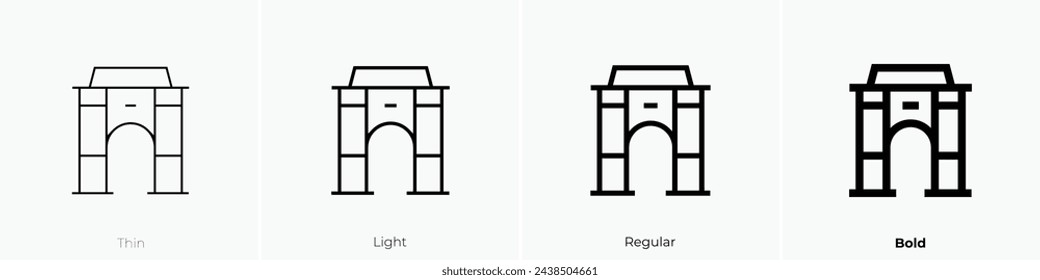 Der Triumphbogen. Dünnes, leichtes Regular- und Bold-Design isoliert auf weißem Hintergrund