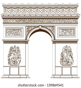 Arch of Triumph isolated on the white, Paris, France