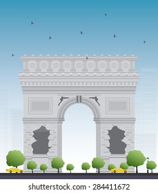 Arch of Triumph in Paris. France. Vector illustration. Business travel and tourism concept with historic building. Image for presentation, banner, placard and web site.