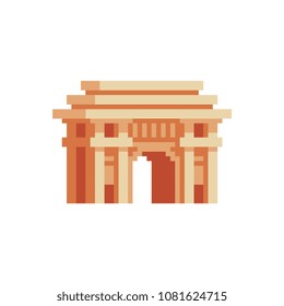 Arch of Triumph, Pyongyang famous monument. North Korea landmark. Pixel art icon. Isolated vector illustration. Design for stickers, logo, mobile app. Game assets 8-bit sprite.