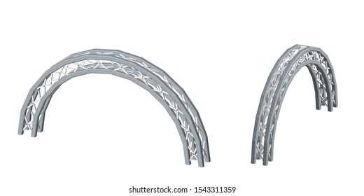 Arch Truss. Isolated on white background. 3D Vector illustration. Dimetric projection.