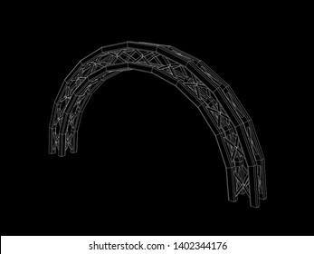 Arch Truss. Ilustración de contorno de Vector. Aislado sobre fondo negro.