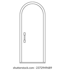 Arch type door outline with door handle isolated on white background. Vector clipart.