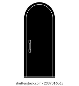 Arch type door silhouette with door handle isolated on white background. Clipart.