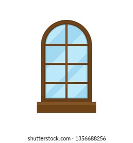 Arch type window on white background. House facade.