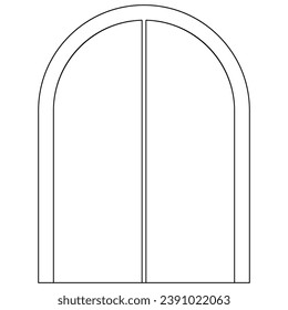 Arch type of window outline for house isolated on white background. Vector clipart.