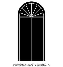 Arch type of window silhouette for house isolated on white background. Clipart.