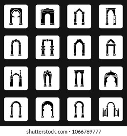 Arch types icons set. Simple illustration of 16 arch types vector icons for web