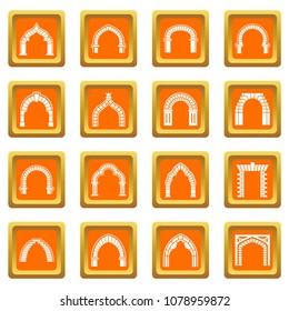 Arch types icons set vector orange square isolated on white background 