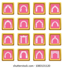 Arch types icons set vector pink square isolated on white background 