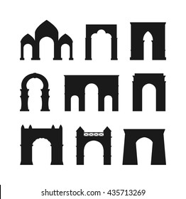 Arch vector set black silhouette and architecture ancient frame arch