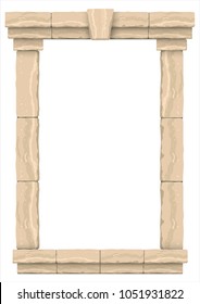 Arch in the wall of beige cut stone and travertine marble for a window or door in the classic style