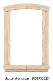 Arch in the wall of beige cut stone and travertine marble for a window or door in the classic style