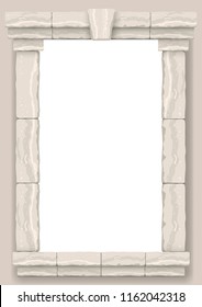 Arch in the wall of beige cut stone and travertine marble for a window or door in the classic style