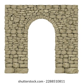 Arch in the wall of beige cut stone and travertine marble for a window or door in the classic style svg