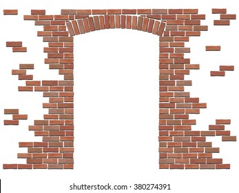 Arch in the wall of red brick. Vector isolated elements on white background.