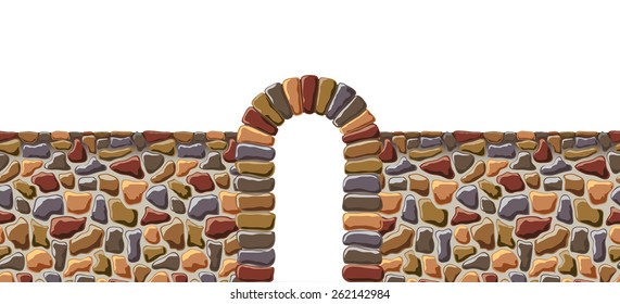 Arch and the wall of rough stone. Vector.