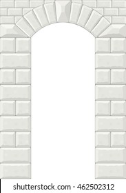Arch in the wall of white cut stone and travertine marble for a window or door in the classic style