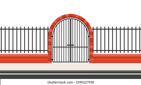 Arch way vector. arch brick door. railing vector. Wall fence wallpaper.