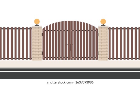 Arch way vector. arch brick door. railing vector. Wall fence. House gate vector. Brick pillar vector.