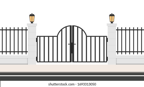 Arch way vector. arch brick door. railing vector. Wall fence wallpaper.