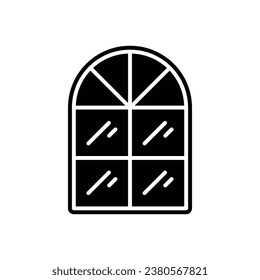 Icono de la ventana Arco. Estilo sólido simple. Marco de ventana semiredondeado en la parte superior, antigüedades, habitación, casa, concepto interior de casa. Silueta, símbolo de glifo. Ilustración vectorial aislada.