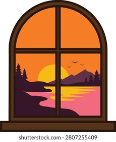 Arch Window Sunset Mountain Nature View Logo